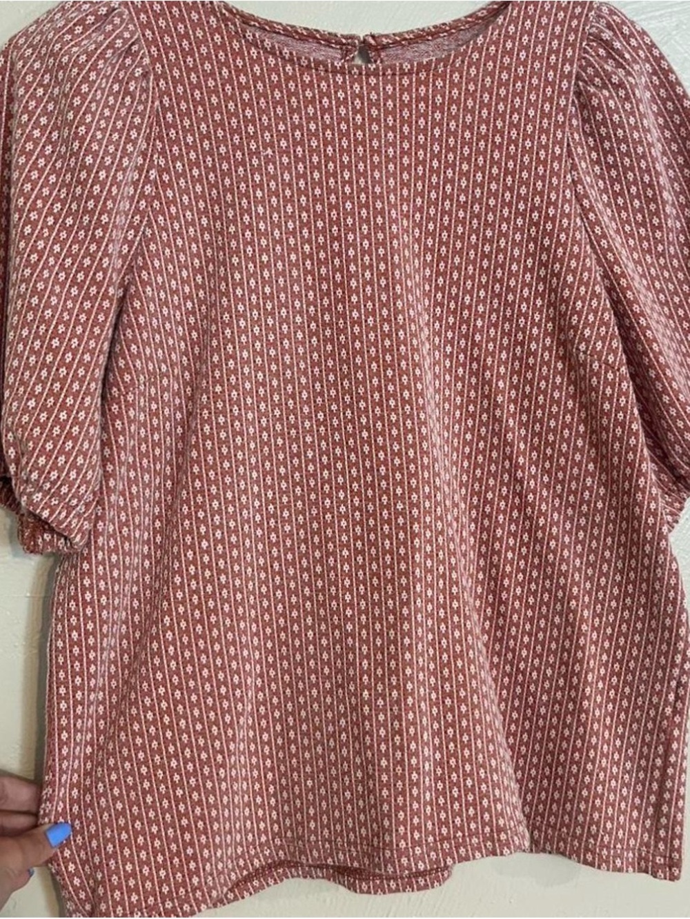 Madewell Dusty Rose Patterned Puff-Sleeve Top